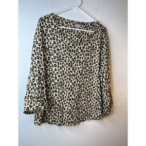 Chicos Leopard Cheetah Brown Long sleeve Modal Blouse sz 3 / XL (15)